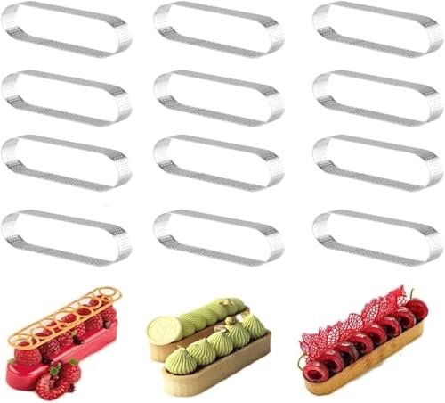 Happysnow 12 stampi per tortine ovali, per dessert francesi, mousse, frutta, torte, quiche, torte, in acciaio