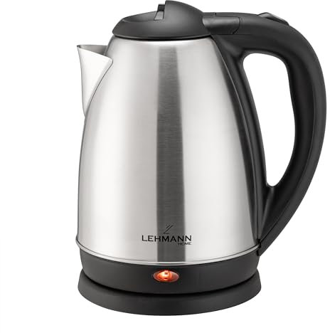 LEHMANN Bouilloire Électrique en Acier Inoxydable, 2200W, 1,8 L, Chauffage Rapide, Base à 360°, Arrêt Automatique, Protection Contre la Surchauffe, Bouilloire sans BPA pour thé et café, Argent