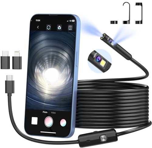 BlueFire Upgraded Endoscope Camera with Light, 1920P HD Borescope, 16.4ft Semi-Rigid Snake Camera for Android and iOS Smartphone, Tablet, Black, IP67 Waterproof
