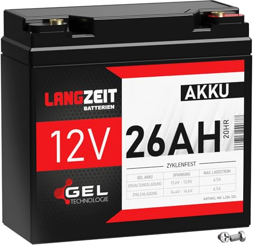LANGZEIT Akku 12V 26Ah Gel Batterie Blei-Akku ersetzt 20Ah 21Ah 24Ah 25Ah