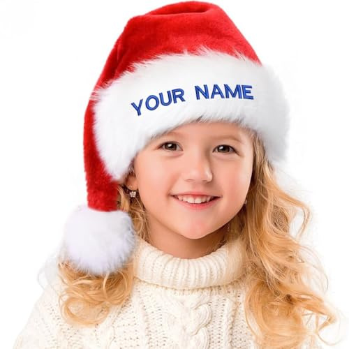 jfs Personalisierte Weihnachtsmütze, personalisierte Weihnachtsmannmütze, Familien-Weihnachtsmannmütze, personalisierbare Weihnachtsmütze, bestickt für Kinder