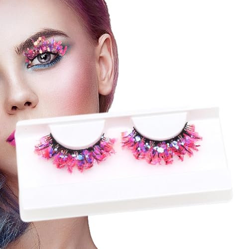 1 Paar Bunte Wimpern - Glitzernde Streifen mit Pailletten | Dramatische Dekorative Wimpern für Weihnachten und Bühnenpartys Make-up