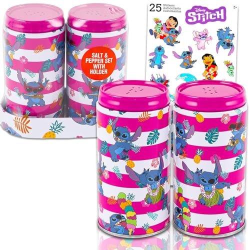Stitch Kitchen Accessories Set - Kitchen Decor Bundle with Lilo and Stitch Salt and Pepper Shakers Plus Stickers | Disney Collectible Kitchenware