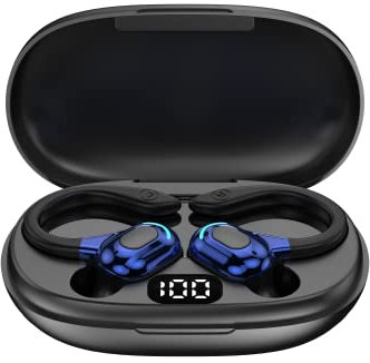 DOMIKIT Oreillettes sans Fil Bluetooth 5.2 – universels, Tour d’Oreille 360°, Micro intégré, 20h Lecture, Batterie 70mAh, Chargeur Type-C 300mAh, Son 8D stéréo, Charge Ultra Rapide(Bleu)