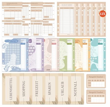 A6 Sparchallenge Budgetplaner (28er Set),6 Stile Sparchallenges, Budget Planner Deutsch Zubehör, Spar Challenge Set für Lebensmittel Shopping Freizeit Sparen Urlaub Notfall EUR Challenge (Multi Stile)