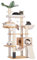Heybly Árbol para Gatos Moderno, 156 cm de Altura Árbol Rascador para Gatos, con 5 Postes, 2 Plataformas, Cuevas, Cesta, Hamaca, 3 Pompón, Multinivel para Gatos Grandes, Nogal HCT120WB