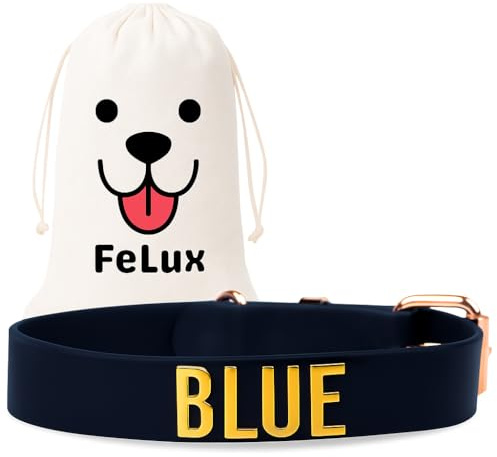 FeLux Hundehalsband personalisiert – mit Name & Telefonnummer – 19mm – für kleine & mittlere Hunde – wasserdicht & robust – Farbe: Schwarz
