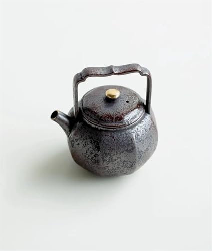 Teeservice Für Erwachsene Chinesischer Su Zi Achteckiger Wasserkocher Für Die Teezubereitung Teegeschirr Alte Steinschlamm-Teekanne 130 Ml Retro-Rost-Rotgold-Griff Balkentopf Teekanne Teeservice Teeka