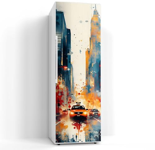 DEQORI Magnetfolie für Kühlschrank 60x180 cm | Motiv Metropolenrausch | dekorative Magnetmatte Gefrierschrank Schutz | Magnet Deko-Folie selbstklebend, magnetisch & wasserabweisend
