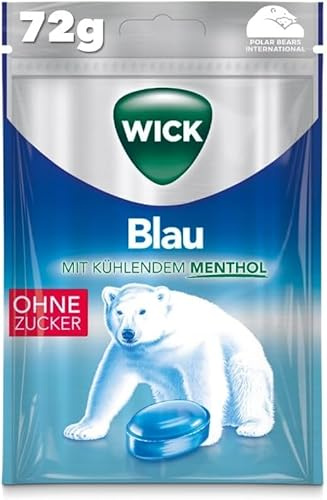 Wick Blau Hustenbonbons ohne Zucker ein tiefes Atemerlebnis dank Menthol und natürlichem Arvensis Minz-Aroma - 10er Pack (1 x 72 g)