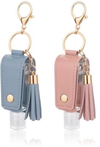 ZEYIYER 2 portachiavi per disinfettante per le mani, 30 ml, mini disinfettante per le mani con clip, da viaggio, ricaricabili, flaconi vuoti per lozioni, sapone liquido, shampoo (blu, rosa)