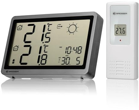 Bresser MeteoTemp HZ Wetterstation Funk mit Außensensor, anthrazit | Innen und Außentemperatur, Wettervorhersage, Frostwarnung, DCF Uhr, Großdisplay, 100 m Reichweite