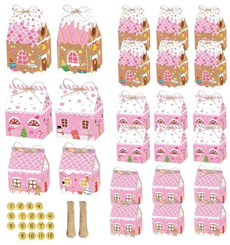 Scatole per dolcetti di Natale, Scatole di cartone per la casa di pan di zenzero, Scatole di carta Goody per le vacanze, Scatole per biscotti di Natale, Scatole per dolcetti a forma di casa, Comoda