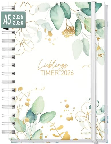 Häfft® Lieblings-Timer Ringbuch Kalender 2025/2026 A5 Blattgold Wochenplaner 17 Monate: Aug. 25 bis Dez. 26 - Hardcover Terminkalender, Terminplaner - nachhaltig & klimafreundlich