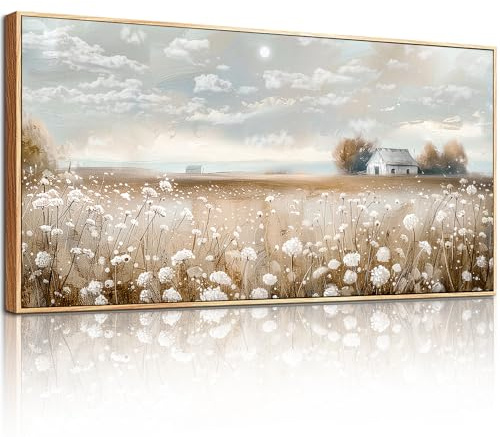 hyidecorart Vintage Bilder mit Rahmen Blumen Landschaft Gemälde 73x146 cm | Naturthemen, HD-Druck, Leicht Aufzuhängen, Große Formate, Leinwandgewebe, Schön Wanddeko, Geschenk, Einfache Installation