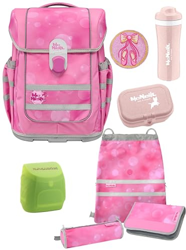 Familando - McNeill Ergo Complete Schulranzen Set - 8-teilig mit Lunch-Set - Ballerina - Ergonomisch & 3-Fach verstellbar - 1150g leicht mit 20L Volumen & Reflektoren - Für Grundschule ab 1. Klasse