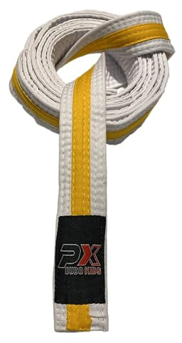 TEKKA BUDO Kampfsport Gürtel weiß-gelb Kids Soft - Weicher Farbgurt, leicht zum Binden - Kindergürtel Mittelstreifen - Karate Judo Taekwondo Ninjutsu - 260 cm