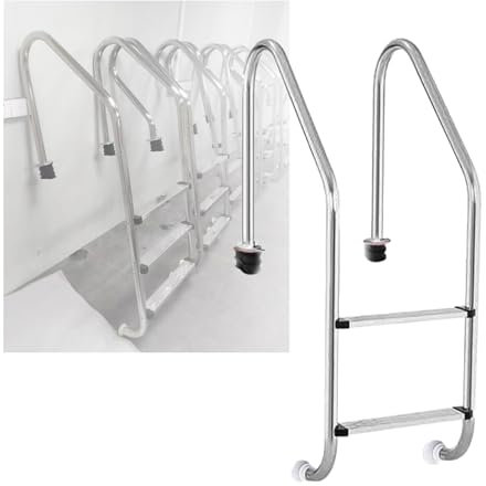 Swimming Pool Ladder, Pool Pedal Step with Curved Handrails, Stainless Steel Pedal Step 2 Steps,for Outdoor Pool Water Park Fish Pond(Pre-buried,2-Steps1.2mm)