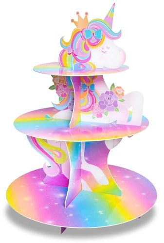 OlyPegic Alzata per torte a 3 ripiani per bambini, in plastica sicura, facile da pulire e montare, espositore multiuso per feste, compleanni ed eventi