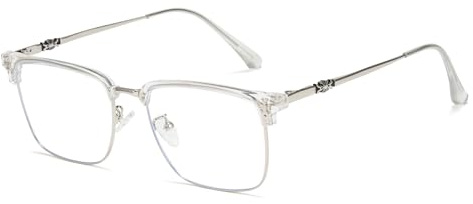 Cyxus Retro Blue Light Glasses Men - Square TR90 Metal Blowline Frame Stylish Trendy for Computer Daily Work 8252
