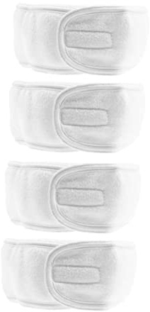 VALICLUD Lot de 4 Bandeaux pour Femme Taille Unique Tissu Doux Bandes Adhésives Extensibles Bandeau de Maquillage Bain Visage Soins Peau Blanc