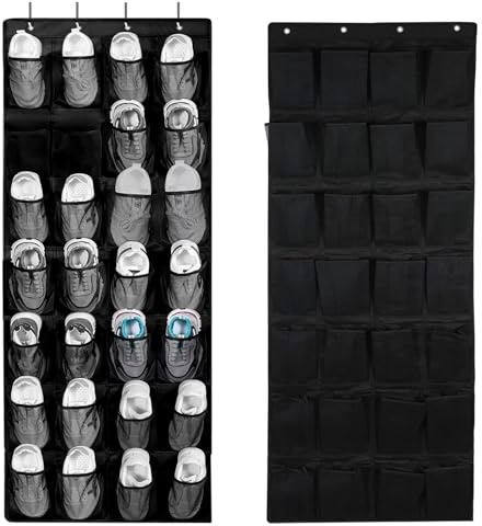 Yunyige Porta Scarpe da Appendere,Scarpiera da Porta,Scarpiera da Appendere,Scarpieras da Portas Salvaspazio con 28 Tasche,Organizer Pieghevole da Appenderes (Nero)