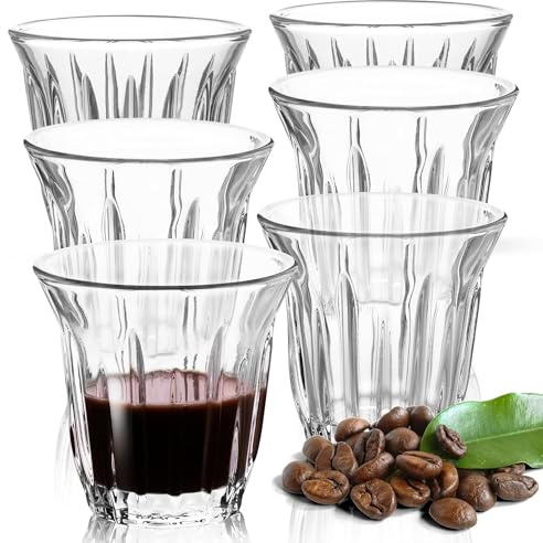 JanYoo Juego de 6 tazas de espresso de 90 ml, vasos de café expreso de cristal de borosilicato, de pared gruesa, vasos de postre, capuchino, tazas de café, tazas de whisky (transparente)