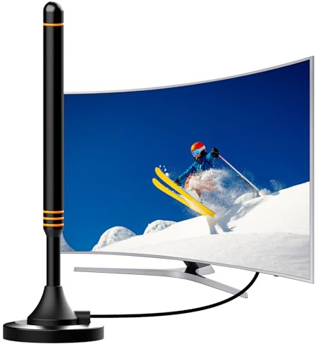 DVB-T2 Antenne Innen mit Magnetfuß – DVBT2 Zimmerantenne für Fernseher – Unterstützt 8K 4K 1080P – Kompatibel mit DVB-T & DVB-T2 Antennen – TV Antenne – 5m Koaxialkabel