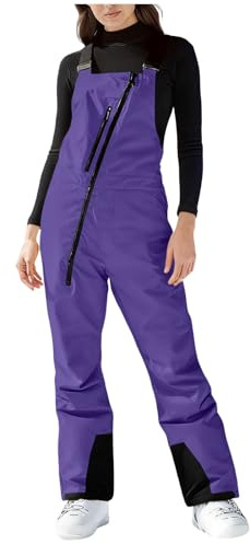 Lovraj Pantaloni da sci da donna, impermeabili, traspiranti, in softshell, invernali, antivento, con salopette regolabili, per attività all'aria aperta, antivento, da snowboard, viola., M