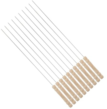 Generico 10 Spiedini per Barbecue in Acciaio Inox 304 con Manico in Legno Bastoncini per Spiedini Resistenti e Riutilizzabili per Grigliate Falò e Campeggio