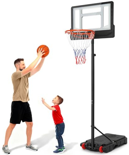 LEADZM Basketballkorb Outdoor mit Ständer & Rollen, Höhenverstellbarer von 165-210 cm,Tragbarer Basketballkorb Indoor/Outside, Geeignet für Erwachsene & Teenager (Schwarzweiß)