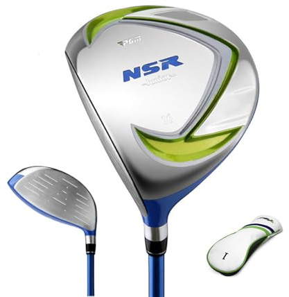Club de madera de golf para zurdos para niños #1/Club híbrido de 16/26 grados, eje de grafito, palo de golf, equipo deportivo con cubierta para la cabeza (izquierda, verde, madera #1, edad 3-5)