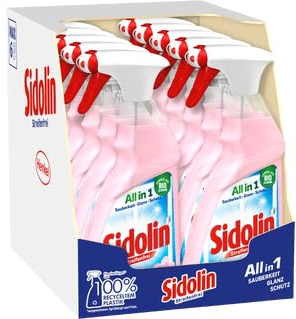 Sidolin Streifenfrei All in 1 Kirschblüte (10 × 500 ml), Glasreiniger für langanhaltenden, streifenfreien Glanz & Schutz, Fensterreiniger mit floralem Duft & Bio-Alkohol, aus 100% recyceltem Plastik