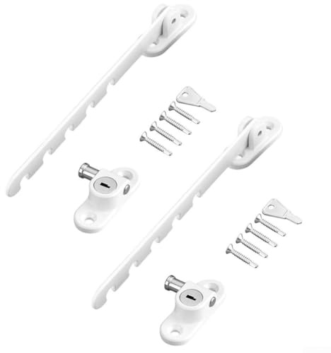 Window Lock Limiter 2pcs Adjustable with Multi Stage Settings and Carbon Steel Construction for Reliable Window Security and Ventilation (White)