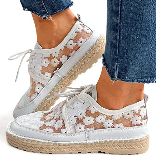 Generisch Baskets traditionnelles pour femme - Chaussures d'été confortables - Pour dirndl - Plates et élégantes - En tissu blanc - Élégantes - Pour femme