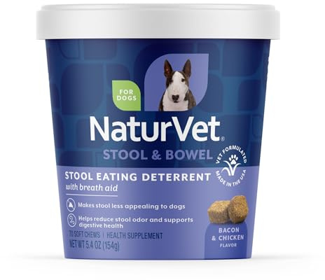 NaturVet – Coprophagia Stool Eating Deterrent Plus Breath Aid – Deters Dogs from Consuming Stool – Enhanced with Breath Freshener, Enzymes & Probiotics – 70 Soft Chews