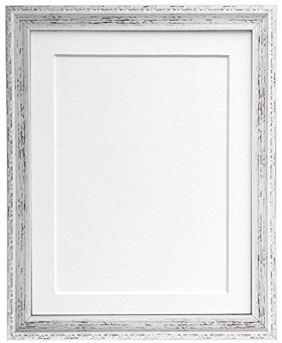 AP-3025 Distressed Weiß Bild Foto Rahmen mit Schwarz, Weiß, Elfenbein, Rosa oder Blau-mit Unterstützung Boards, plastik, White Mount With Backing Board, 30 x 40 cm Pic Size 12x10
