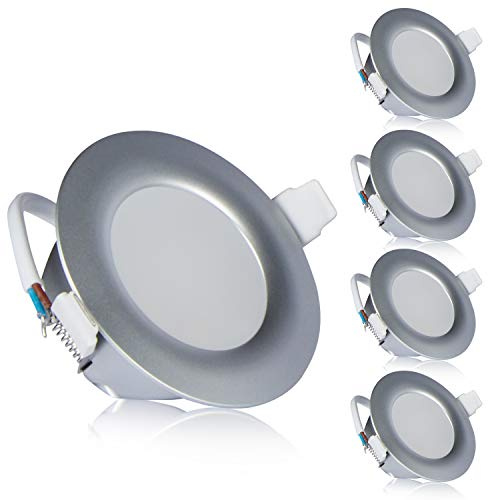 TEVEA PREMIUM LED Einbauleuchte - 230v - LED Einbaustrahler - helles, reines Licht - Deckenspot - Ultra Flach - IP44 - Energieklasse A+ - (5-er set) - Silber - Kaltweiss