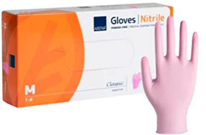 ABENA Pink Disposable Gloves, Medium size, Pack of 50 Pairs, Nitrile Gloves, Latex Free, Suitable for Surgical use, Cleaning, Car Detailing, Kitchen use and more