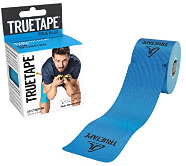 TRUETAPE® Kinesiotape PRO Precut, 20 Streifen, 25 x 5 cm, Blau | 20 vorgeschnittene Streifen à 25 x 5 cm, wasserfest & elastisch, Physiotape mit starker Klebekraft für den Sport