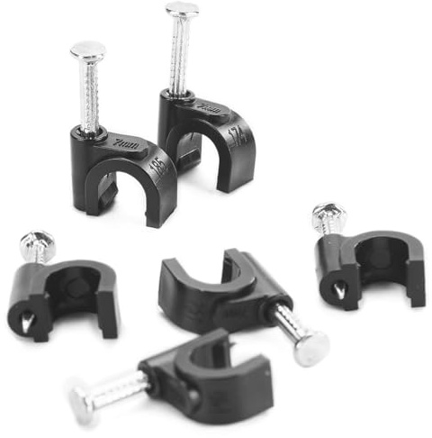 HS 7mm Ethernet Cat6 Cable Clips Clamps RG6 with Steel Nail (200 Pack) Wire Clips Black for Wall,Cord Management