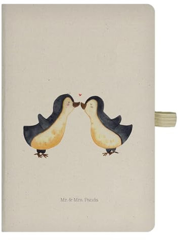 Mr. & Mrs. Panda DIN A4 Baumwoll Notizbuch Pinguin Liebe - Geschenk, Für Lehrer, Blanko, Tagebuch, Pinguine, Kariert, Verliebt, Vertraut, Pärchen, Freundin, glücklich, Hochzeitstag