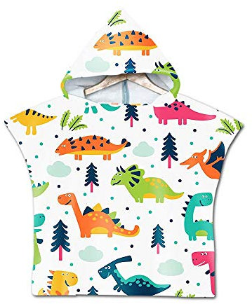 Tukan Flamingo Dinosaurier Kinder Poncho Kapuzen Badetuch Bademantel Schwimmen Strand Tuch Kapuzenponchos Cartoon für Mädchen Jungen (Dinosaurier 1)