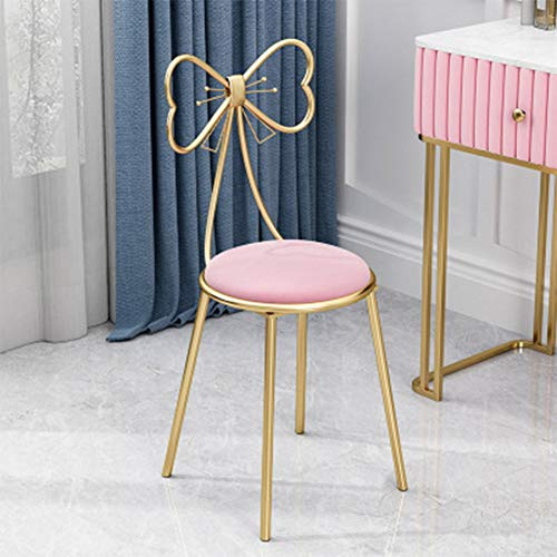 Gluck Plants Modern Makeup Vanity Chair Stool,Cute Butterfly Flannel Material Stool Ottoman Bench Metal Bench Legs Gold Dining Chair for Kitchen Bedroom Living Room (Pink Flannel)