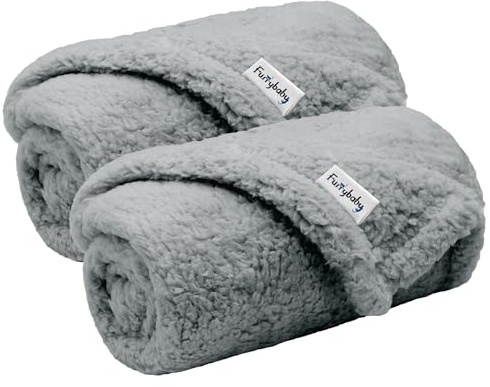 furrybaby 1 Pack 2 Puppy Blankets for Medium Dogs Super Soft Premium Sherpa Pet Calming Blankets for Cat Bed Couch Car and Indoor Washable Fleece Dog Blankets(32x40, Grey&Grey)