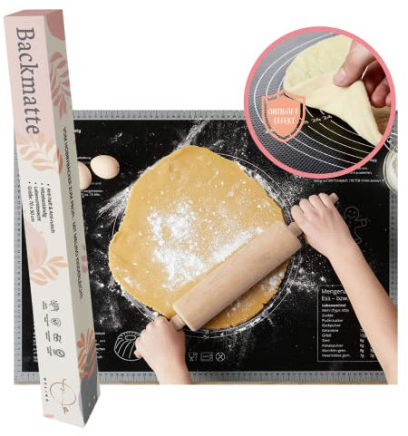 Melino® Silikon Backmatte - Extra große Backunterlage inkl. einzigartigem Antirutsch und Antihaft Glasfaser-Gewebe - Hält die Küche sauber 70x50cm