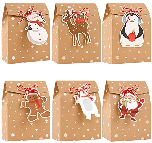 24pz Scatole Regalo Natalize con 24pz Etichette di Natale 24 Clip di Legno Nastri di Natale Sacchetti per Regalo Calendario Avvento Compelanno Laurea Biscotti Dolci Caramelle Confetti Bomboniere