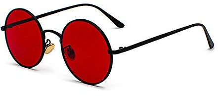 BOUACOUA Retro Sonnenbrille im Steampunk Stil Runde Metallrahmen Sonnenbrillen für Herren Damen, Schwarz Rahmen(gläser:rot), Einheitsgröße