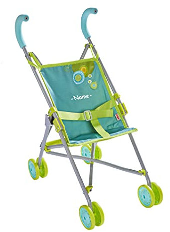 Haba Puppenbuggy individuell Bestickt mit Name | Puppenwagen ab 3 Jahre | Puppen Kinderwagen mit Doppelräder, Anschnallgurt | handlicher Buggy zusammenklappbar für Babypuppen und Stoffpuppen