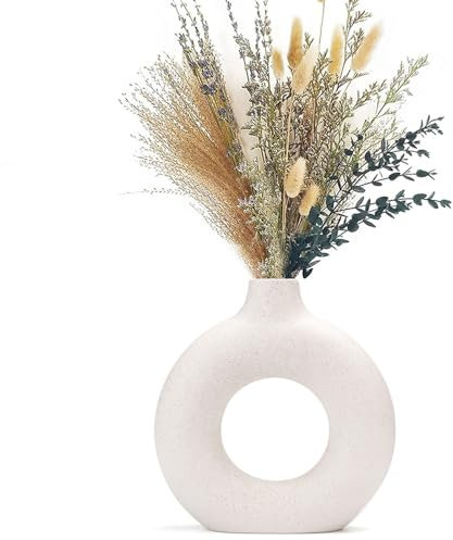 CEMABT Vasen für Pampasgras, handgemachte Vase, getrocknete Blumen, Keramik, Weiß, Handwerkliche Ornamente für die Dekoration des Bürohauses, Vasenset (S, Beige)